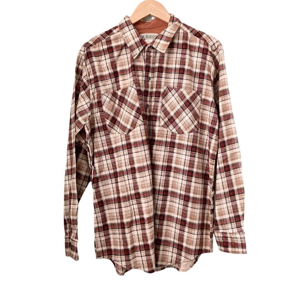 Vintage Haband Plaid Long Sleeve Front Button Men's Top in Size Medium Unisex
